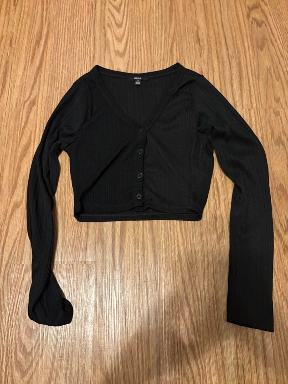 Black Ribbed V-Neck Button Crop Top